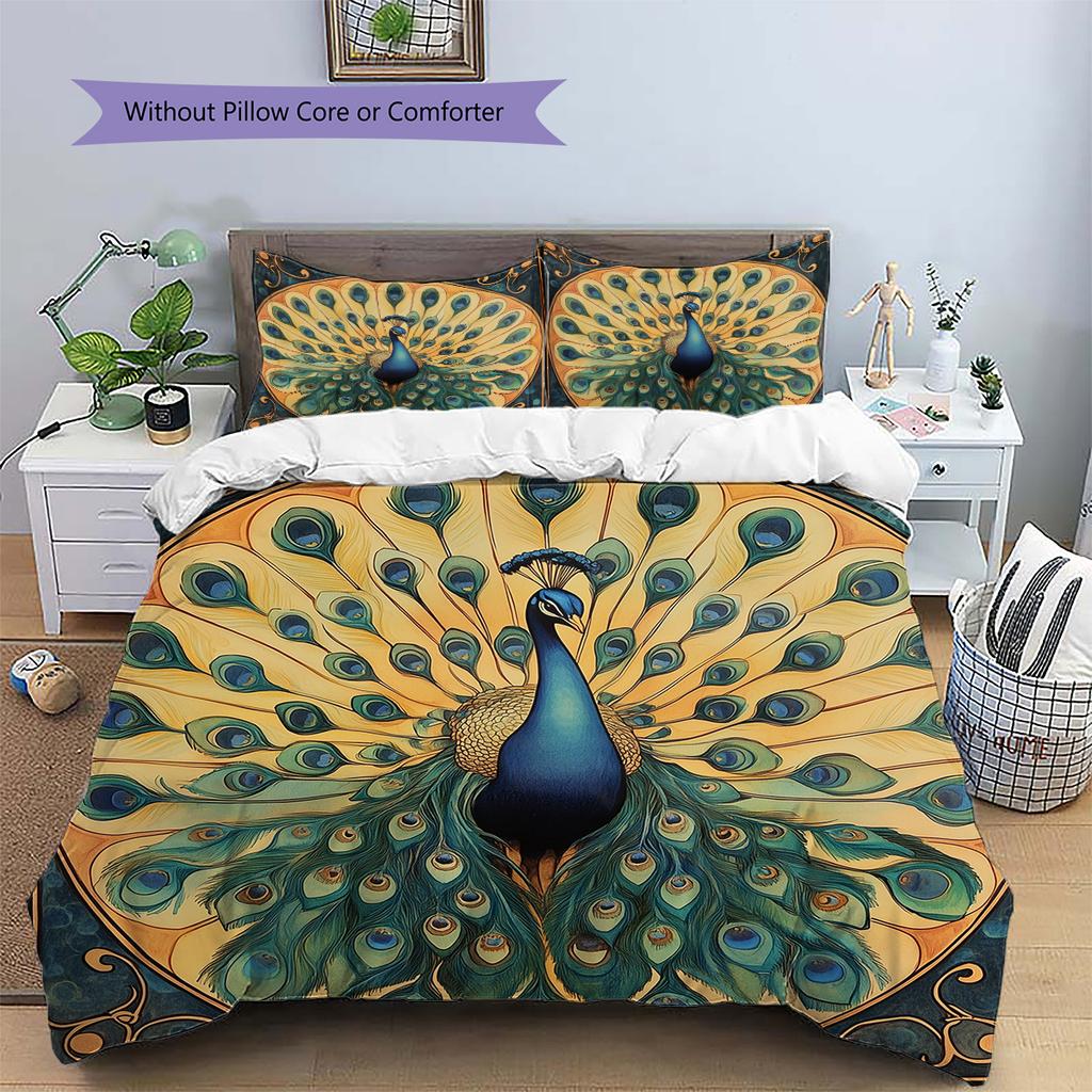Peacock Displaying Its Tail Pattern Bedding Quilt Set Quilt Cover Pillowcase Home Decoration Gift (1 * Duvet Cover + 2 * Pillowcase, Without Core)