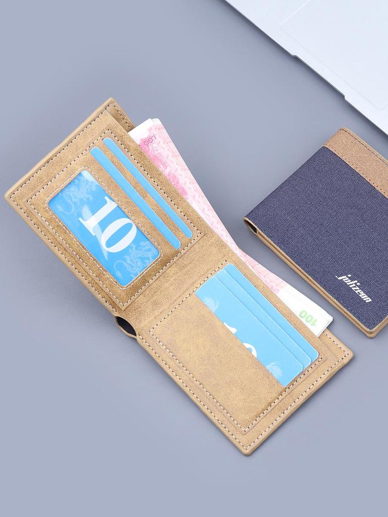 Men's Bi-fold Canvas Leather Wallet with Card Holder