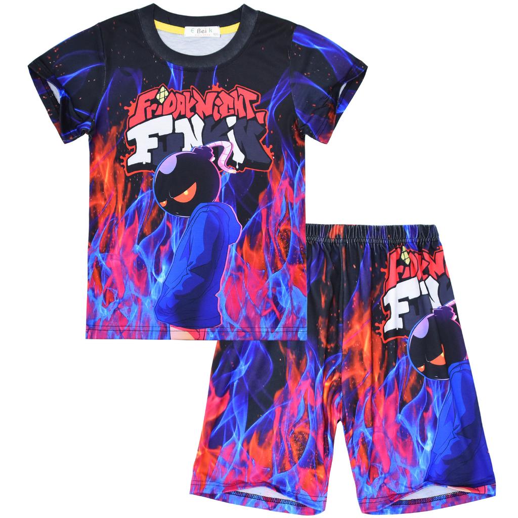 Cartoon Digital Printing, Middle-Aged And Older Children'S Men'S Loungewear Short-Sleeved Crew Neck Suit
