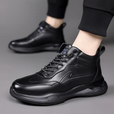 Ankle Boots Black Leather Men Flats Cotton Shoes Outdoor Autumn Winter Boots Comfortable Casual Fashion Platform Plush Boots Man