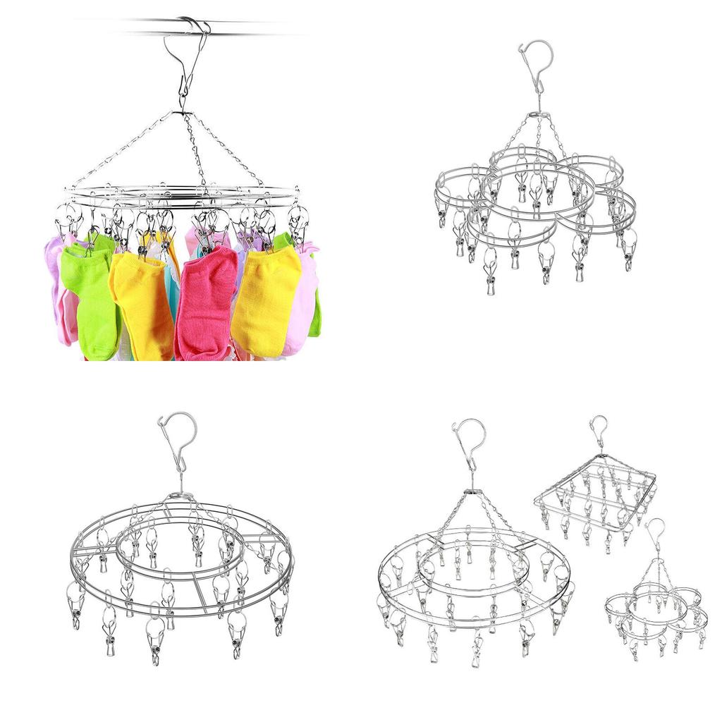 Modern Stainless Steel Socks Rack With 20 Clamps For Indoor And Outdoor Use