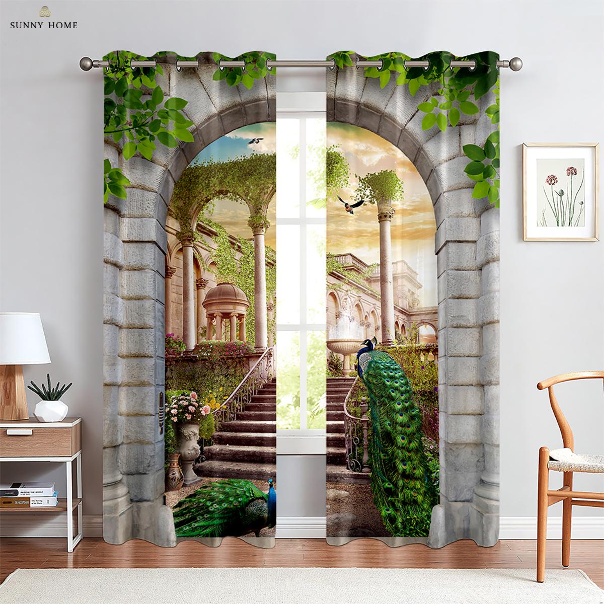 

Windowcurtainsscenery Seaside 3D Effect Curtain Rod Pocket Living Space Bedroom Area Kitchen Area Ornamentalcurtains W50xH140(CM)x2PCS&Rod pocket