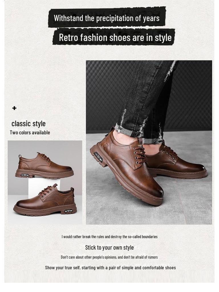 Men's Retro Leather Lace-Up Shoes - Handmade, Soft Bottom, Breathable, Business Casual