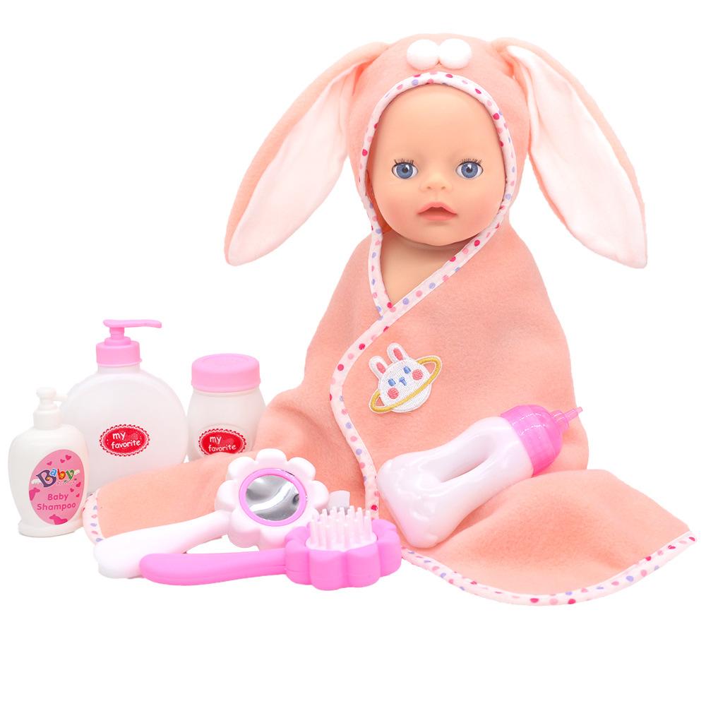 Cute Pop Doll Bath Towel Blanket Fit 10-14 Inch American&43 Cm New Born Baby Doll Accessories Rabbit Ear Hugging Blanket Gifts