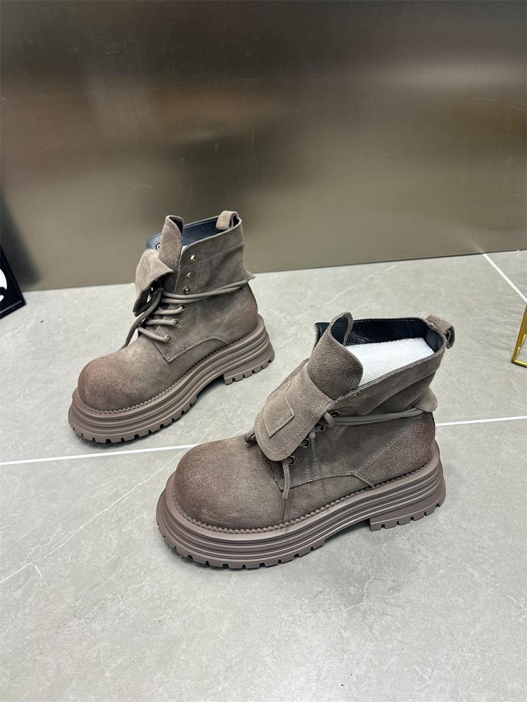 Suede Women's Boots 2025 Autumn/Winter New Style British Style Thick-soled Height-increasing Ankle Boots Retro Women's Shoes