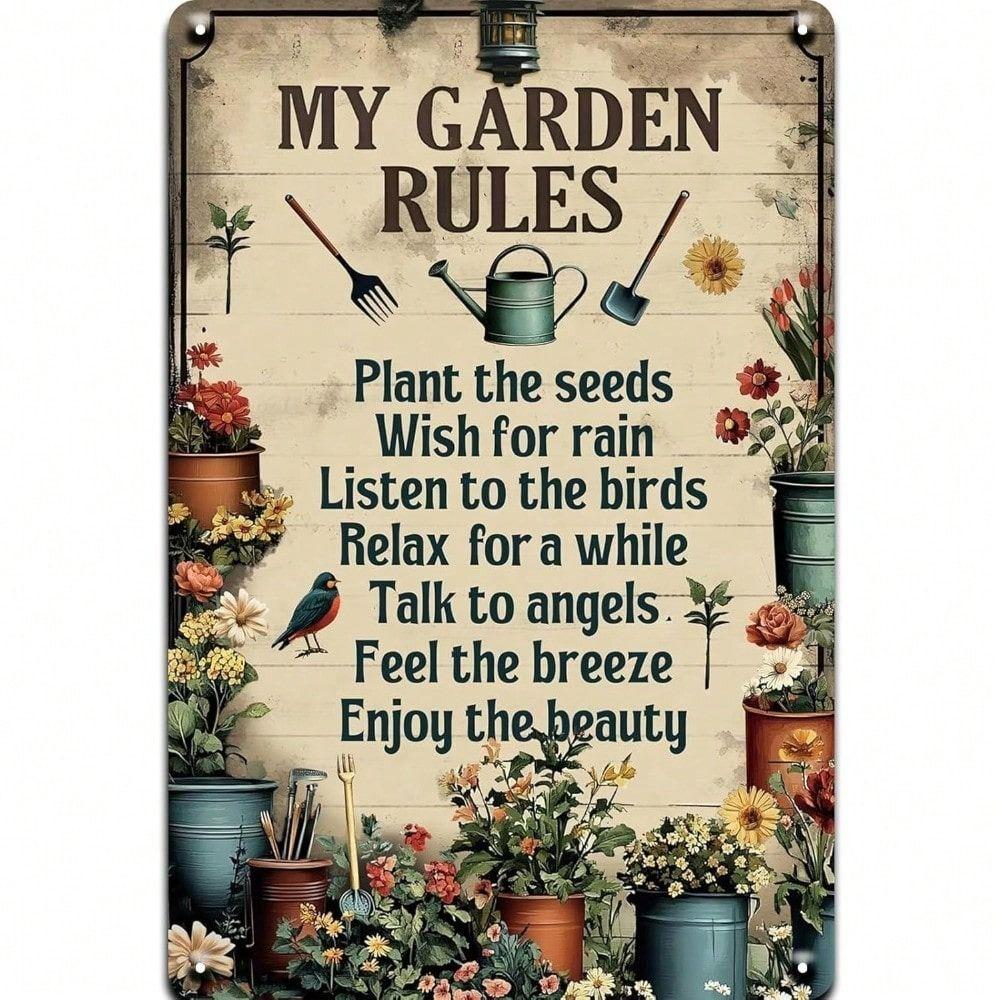

Vintage Garden Rules Metal Sign Wall Decor 8x12 inch