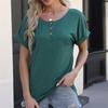 Spring/Summer Button Women's Casual T-shirt Solid Ladies Top