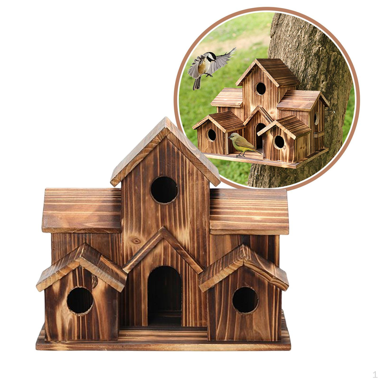 

Wooden Birdhouses 6 Hole Hanging for Lawn Trees Outside