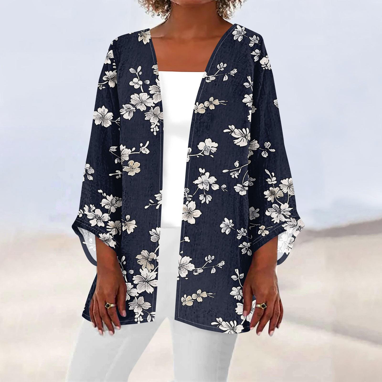 

Женская повседневная модная легкая куртка средней длины с принтом Caot в стиле ретро, ​​кардиган M тёмно-синий