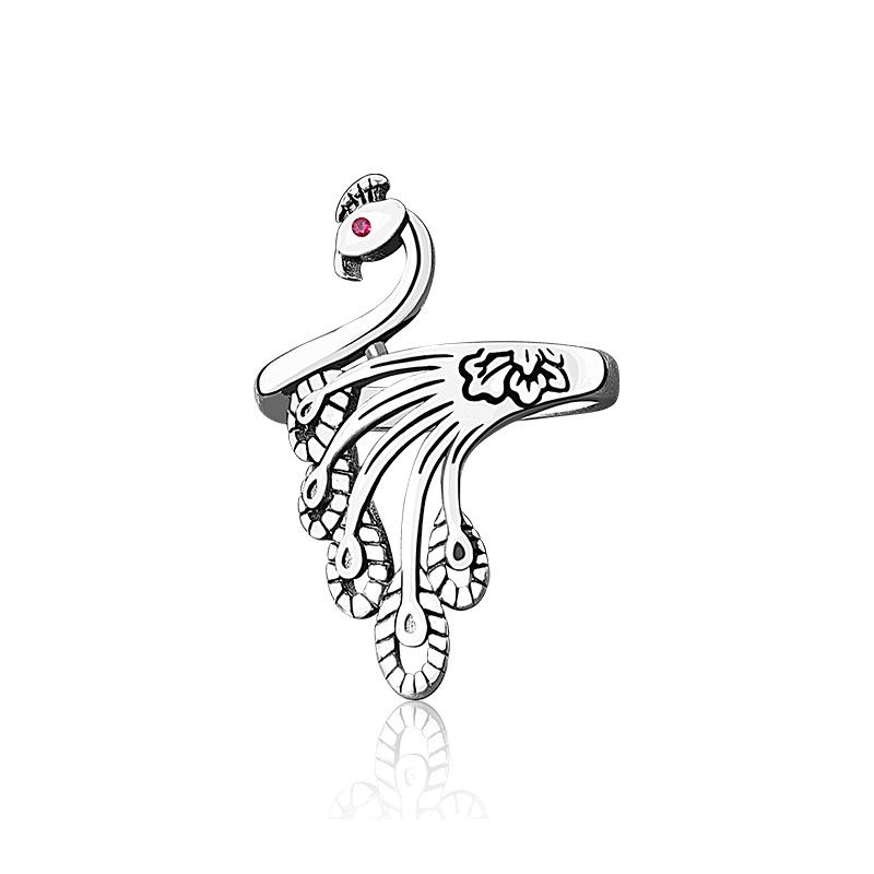 925 Sterling Silver Ethnic Style Peacock Carp Ring for Girl Gift Vintage Jewelry Accessories Wholesale Dropshipping
