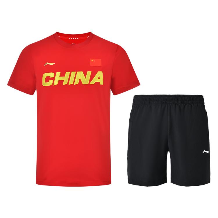 

Li-Ning Fashionable Daily Letter Comfortable Round Neck Short Sleeve Solid Color Elastic Shorts Casual Sports Suit AHSS983-2+AKSU789-3 S