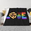 Peace , Love And Music Low Price New Print Novelty Fashion Soft Warm Blanket Love Rainbow Equality Music 45Rpm Record Adapter