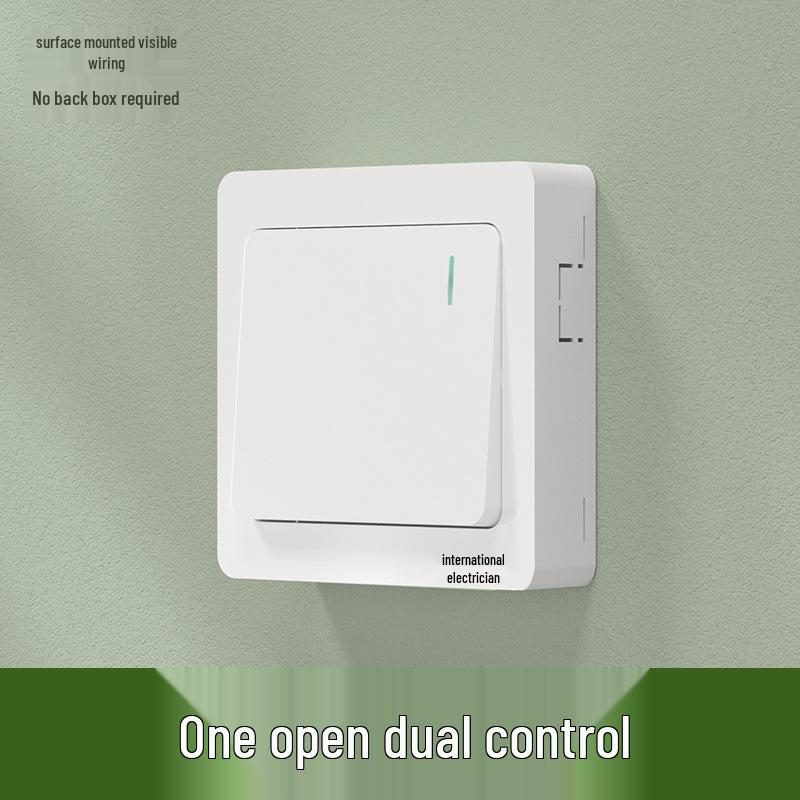 Ultra-Thin Surface-Mounted Single-Control Wall Switch & Socket Panel with Surface Box Outlet, One-Gang Push Button for Household Lighting.
