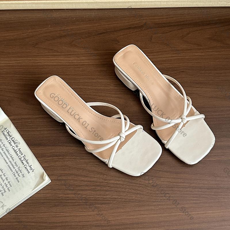 Fashion Comfortable Women's Open-Toe Slippers Summer Outdoor Wear 2025 New Sle  Knot Flat Heel Wide Strap Sandals for Skirts