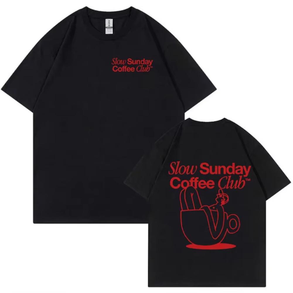 Slow Sunday Coffee Club Cartoon Funny Meme T Shirts Men Women Retro Harajuku Fashion T-shirt Oversized Cotton Tshirt Tops