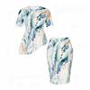 Women Plus Size Round Neck Short Sleeve Printed Asymmetric Top Fitted Skirt Two Piece Set