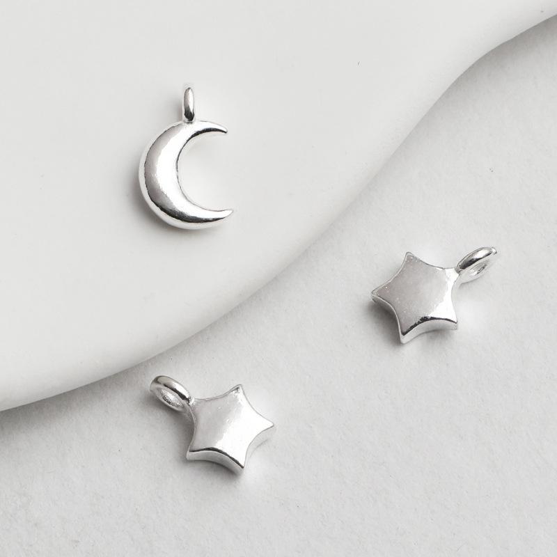 S925 Sterling Silver Five-Pointed Star Pendant for DIY Star and Moon Charm Bracelets & Necklaces