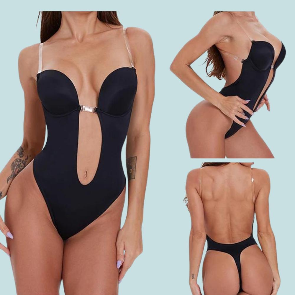 Women's Bodysuit Bra Black Shaping Thong for Backless Dress XL Body 01 - Black - 38