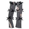 Women Japanese Style JK Girl Ribbed Knitted Leg Warmers Cute Small Bowknot Ruffled Hem Boot Cuffs Leg Cover Long Socks