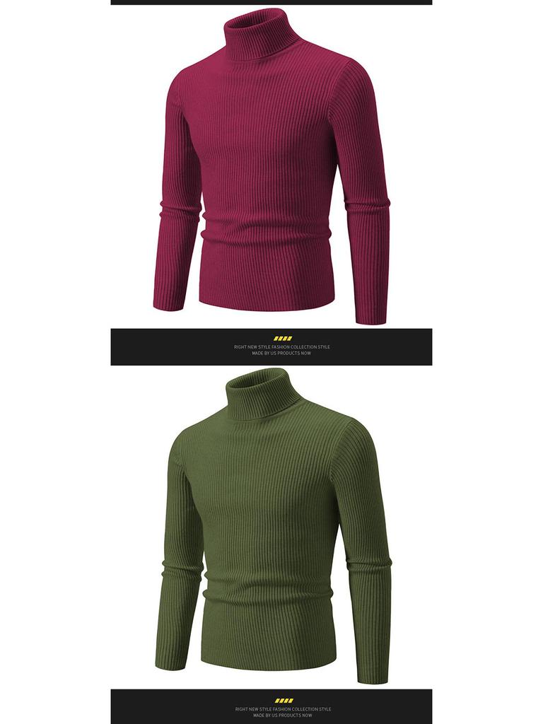 Men's Retro Solid Color Slim Turtleneck Sweater - Versatile Inner or Outer Wear, Thin Knit Design