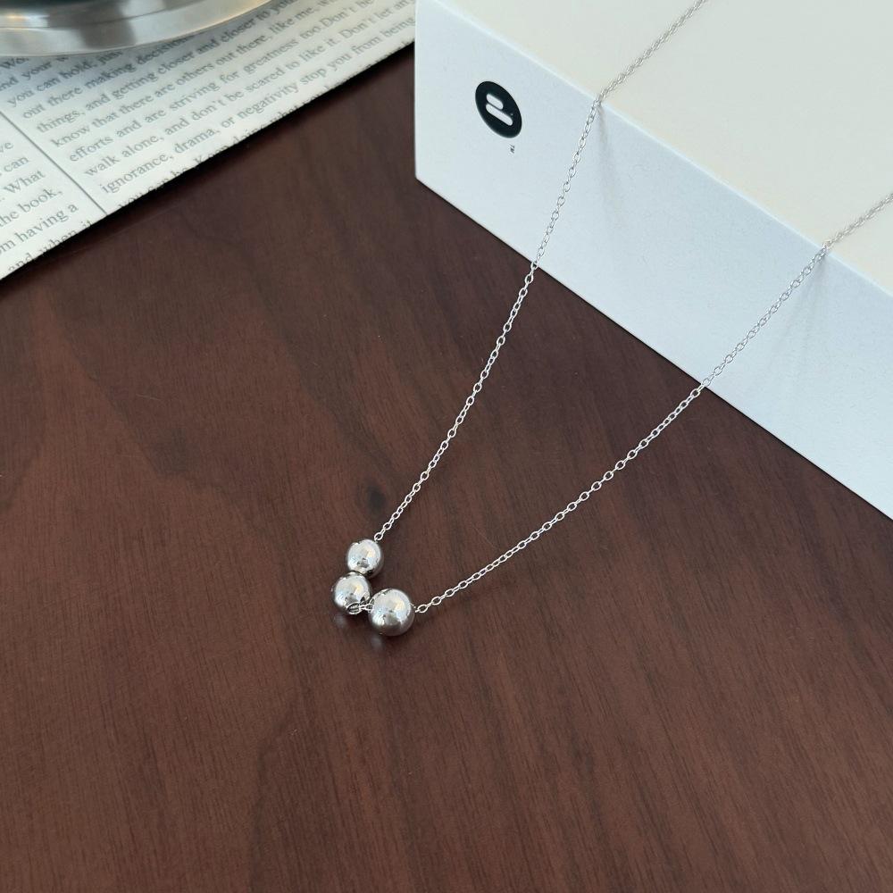 Sterling Silver S925 Women's Necklace with Simple Round Bead Pendant