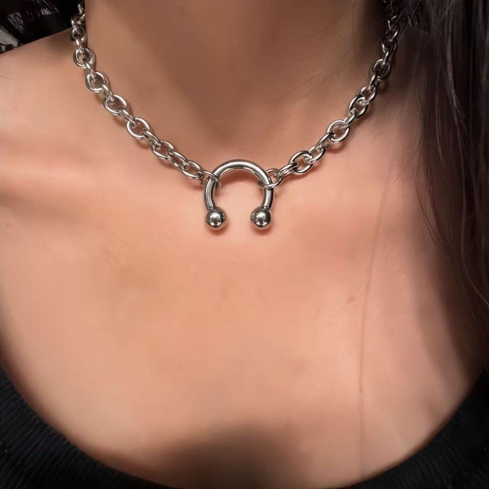 Sexy Cool Design C Shape Necklaces Hyperbole Look Short Length Thick Chain Choker Hip Hop Fashion Jewelry Unisex