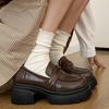 Fashion Retro Chunky Heel Penny Loafers for Women Brown Pu Leather Platform Pumps Woman Thick Sole Slip On College Style Jk Dress Shoes