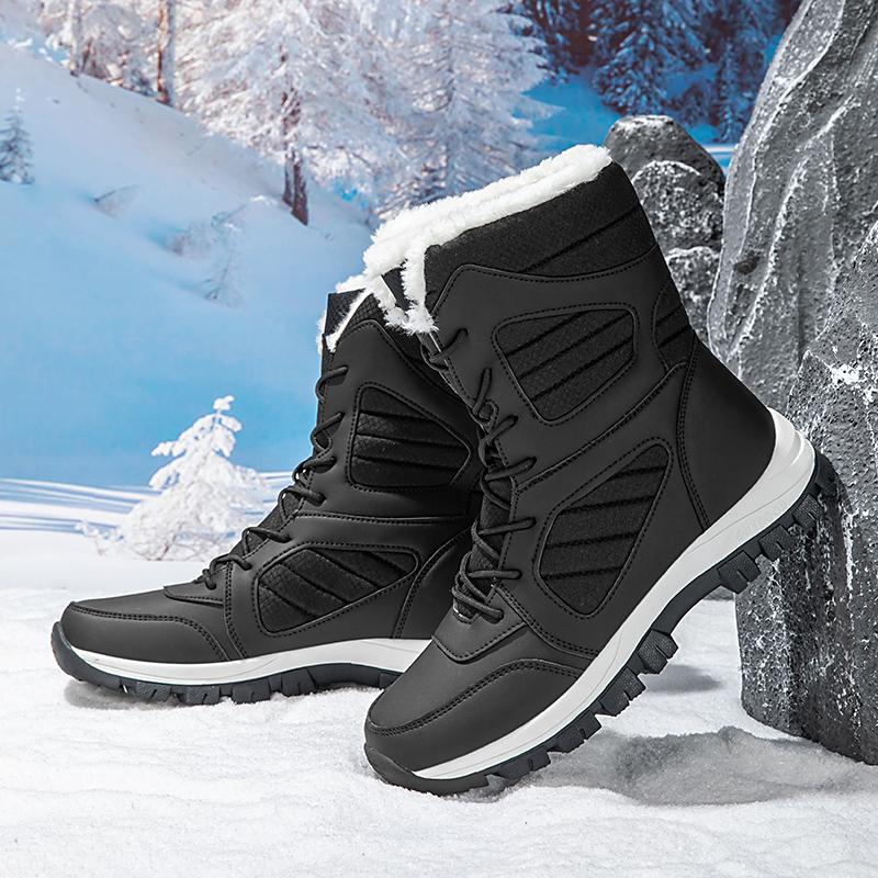 MCTIN Women White Snow Boots Winter Plush Black Warm Mid-calf Boots Ladies Slip-on Cotton Shoes Plus Size 35-42