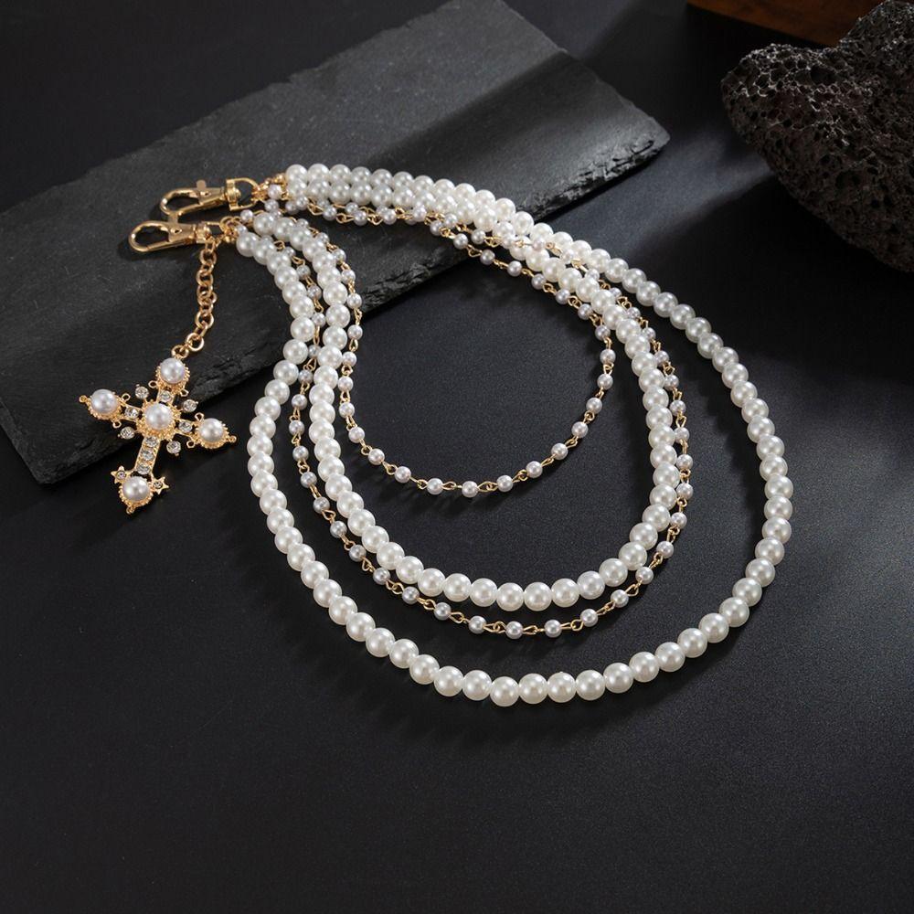 Punk Rock Cross-shaped Pearl Waist Chains Metal Pendant Pant Chain Waist Chain  For Women Man