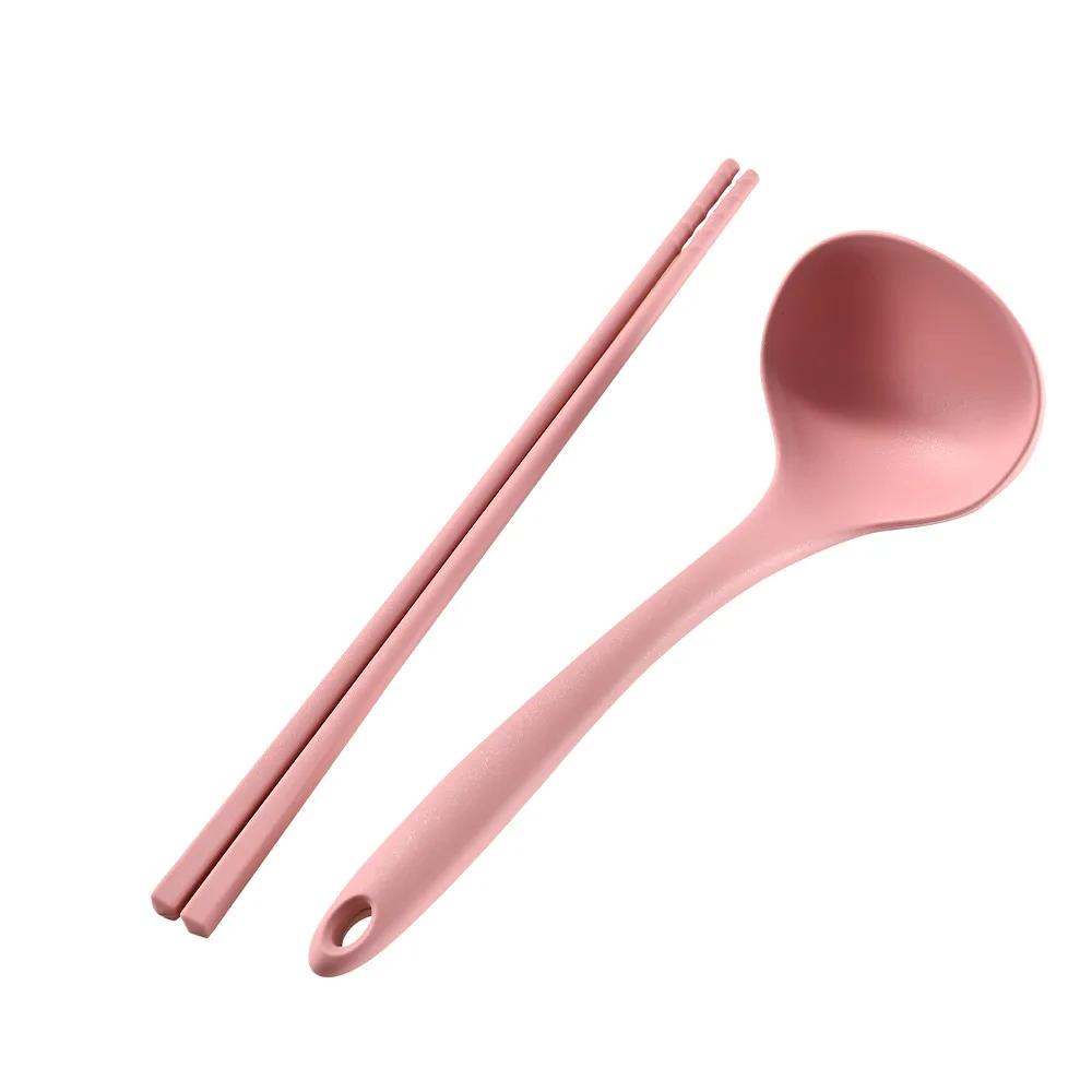 

2/8Pcs Silicone Ladle Ramen Soup Spoon Chopstick Dinnerware Set Non-Stick Round Spoon For Soup Cooking Kitchen Dining Tableware