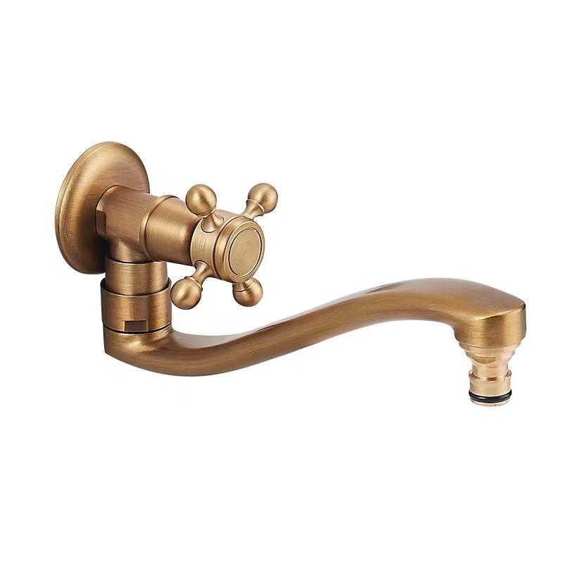 Longer Garden Faucet Spout Bathroom Basin Faucet Single Cold Mop Faucet Antique Outdoor tap Solid Brass