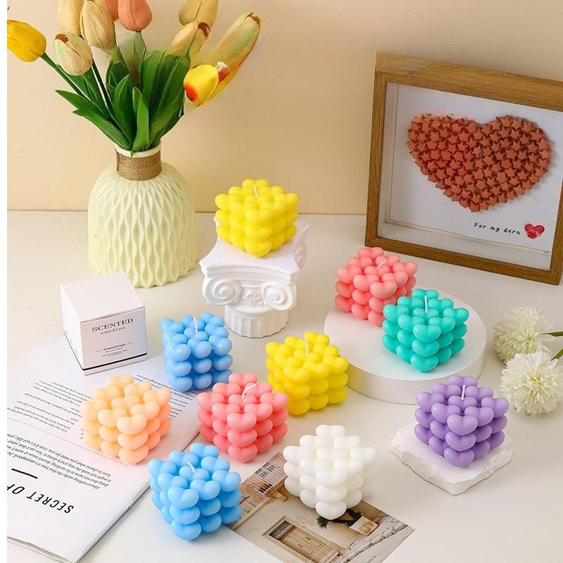 Love Cube Scented Candle Valentine's Day Heart-shaped Decor Scented Wax Wedding Birthday Candles Souvenir Romantic Ornament