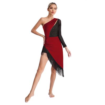 Vestido de dança latina com franjas para mulheres, roupa latina para mulheres, vestido de competição com borlas fluidas, salsa, tango, samba, rumba, traje de dança