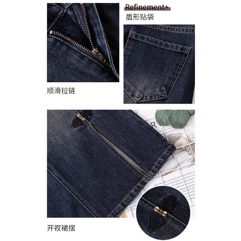 Women's High Waist Denim Midi Side Button Split Slim Casual Daily Vintage Jean Skirt