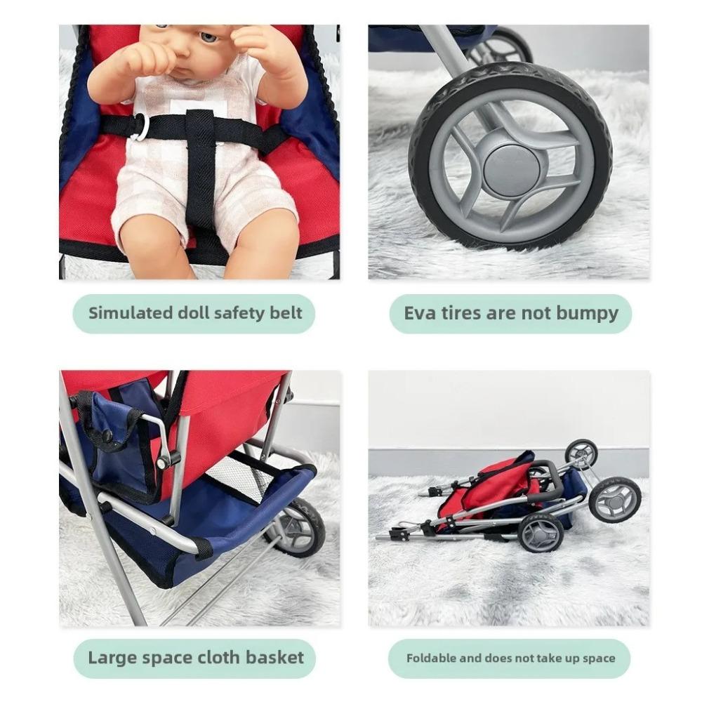 Doll Twin Stroller Double Front to Back Stroller for Dolls Foldable Toy Pram with Canopy & Storage Basket Pretend Play for Kids