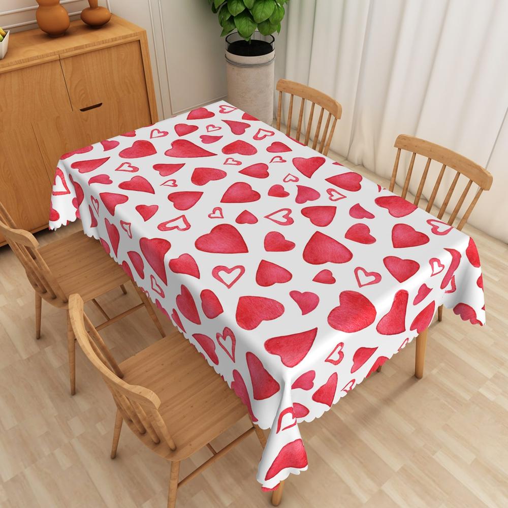 Valentines Day Tablecloth Waterproof Pink Red Heart Pattern Romantic Dinner Date Washable Kitchen Table Cover Wedding Decoration