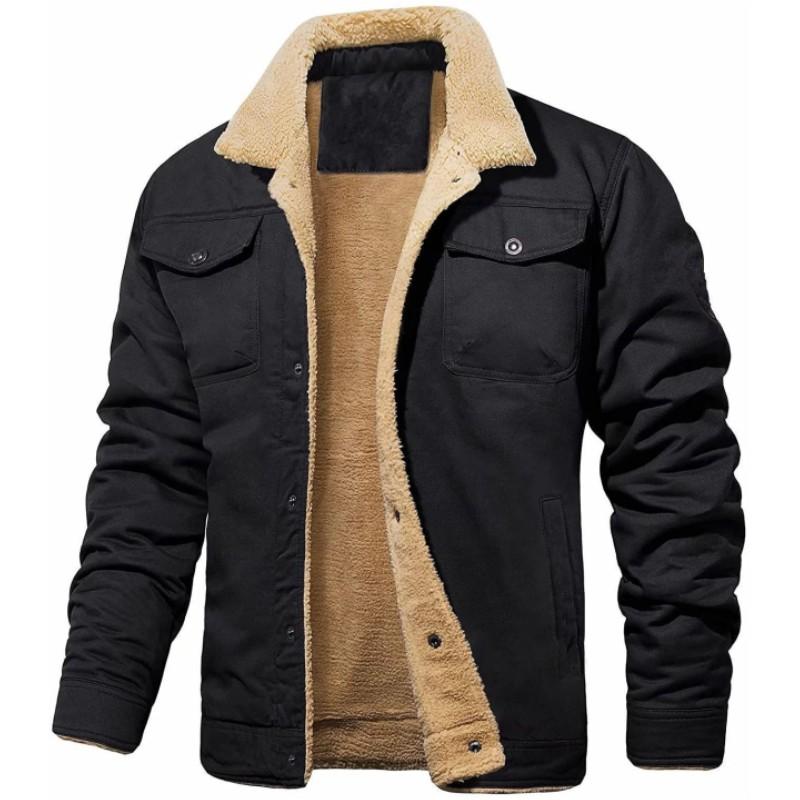 Herbst- und Winter-Herrenjacke mit langen Ärmeln, Revers und Polsterung, Jugendlich, Unifarben, Freizeitjacke