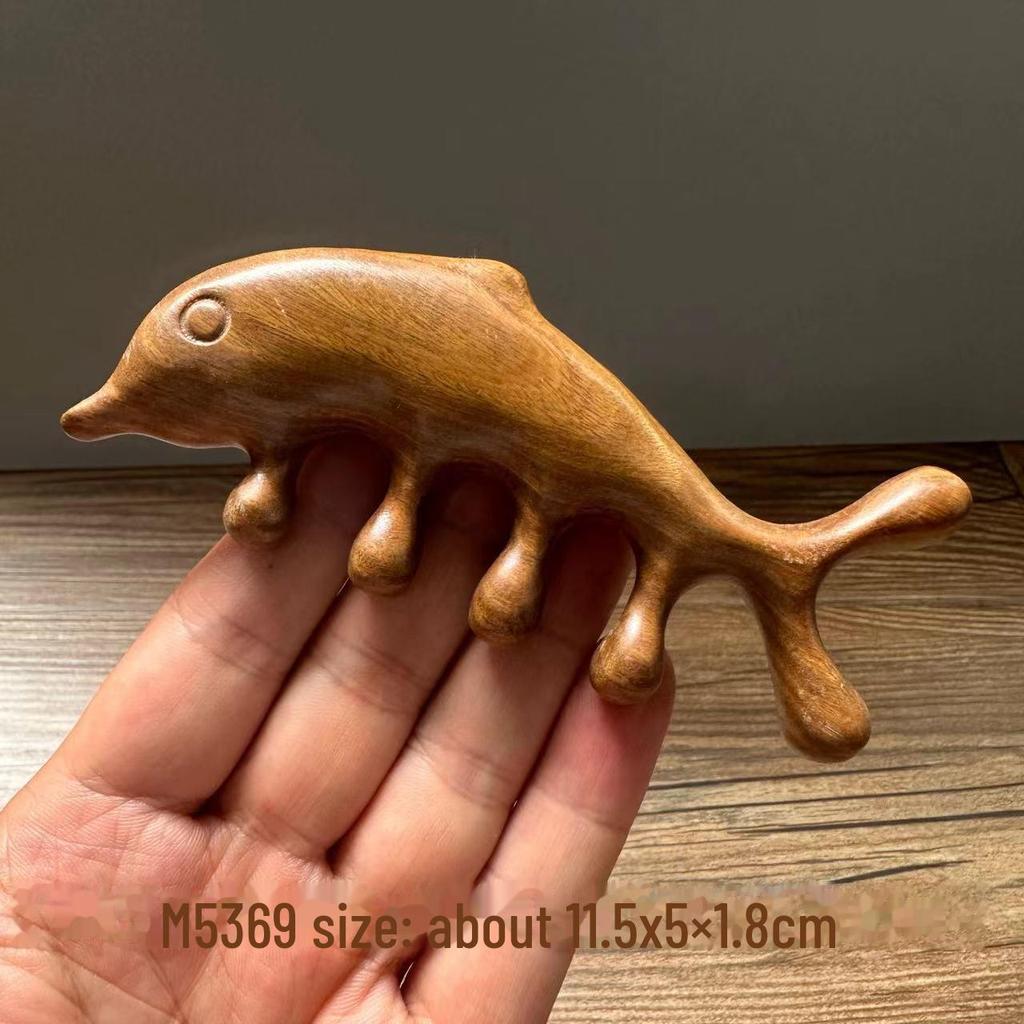 Green Sandalwood Carved Portable Scalp Massage Comb for Women