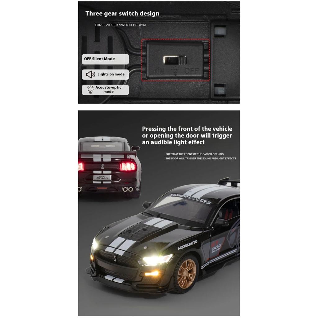 With Display Base 1/32 Alloy Die-cast Mustang Automobile GT500 Car Model Simulation Sound and Light Children's Toy Car Boy Gift Christmas Gift