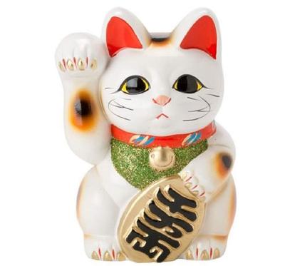 White Oval Size Right Handed Tokoname Ware Cat, 6, Maneki-neko (Beckoning Cat) -