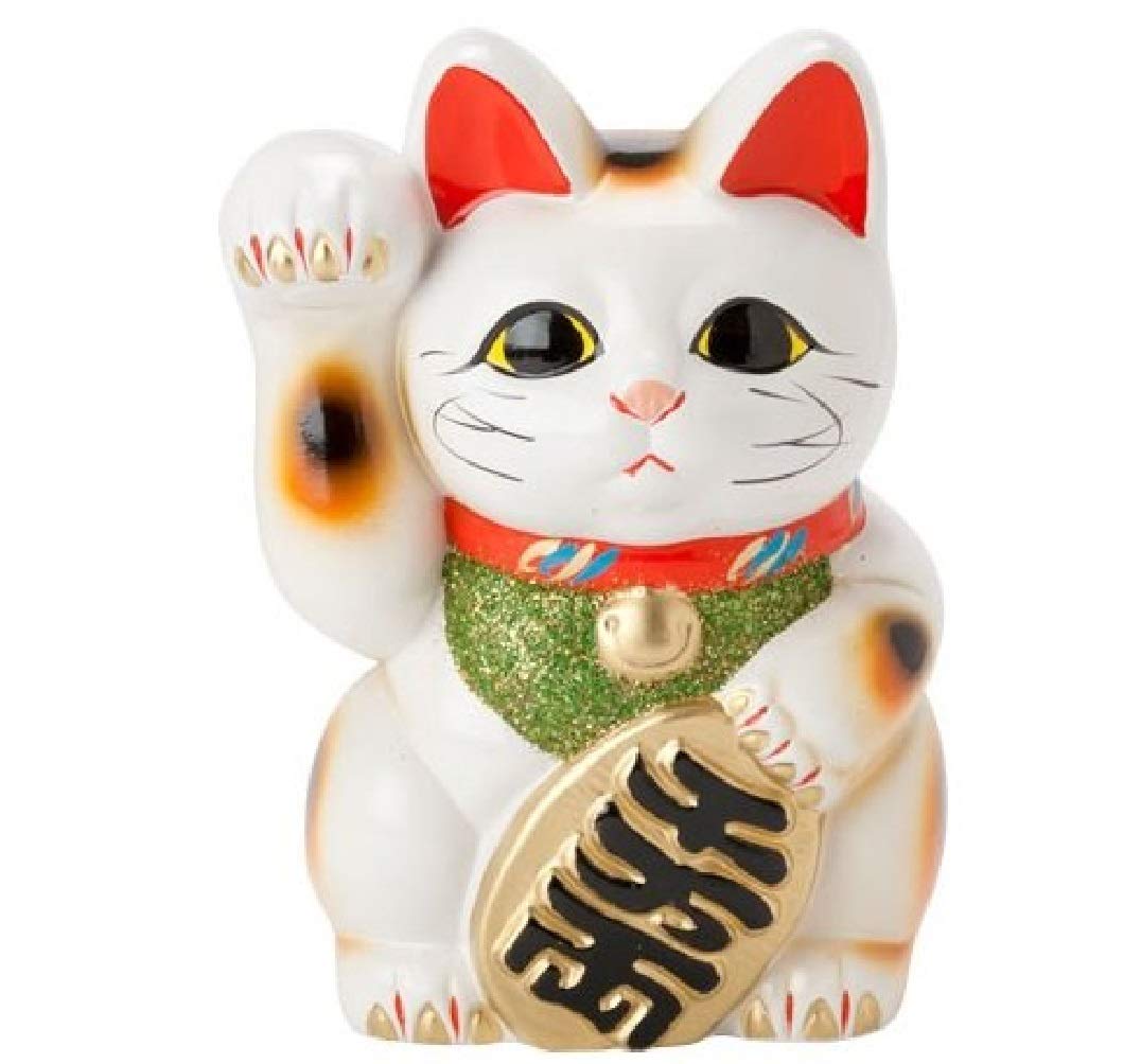 

White oval cat 6 Right hand beckoning money Tokoname ware No. Maneki-neko білий