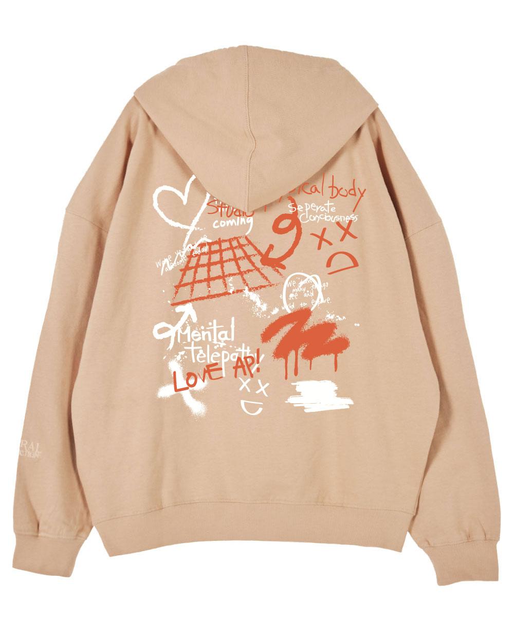 Astral Projection Graffiti Oversized Drop Shoulder Hoodie_Peach L