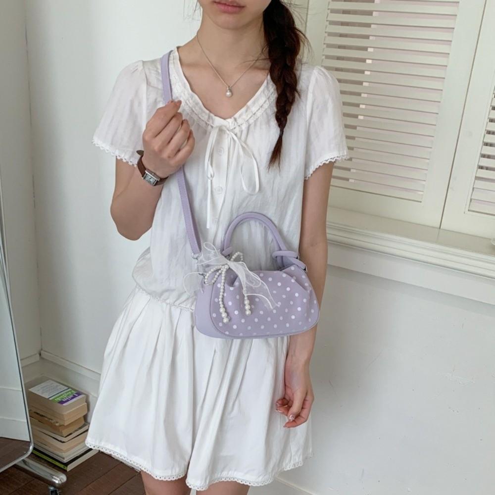 Korean Ins Wrinkled Cloud Bag PU Leather Polka Dot Shoulder Bag Stylish Crossbody Bag Women Use