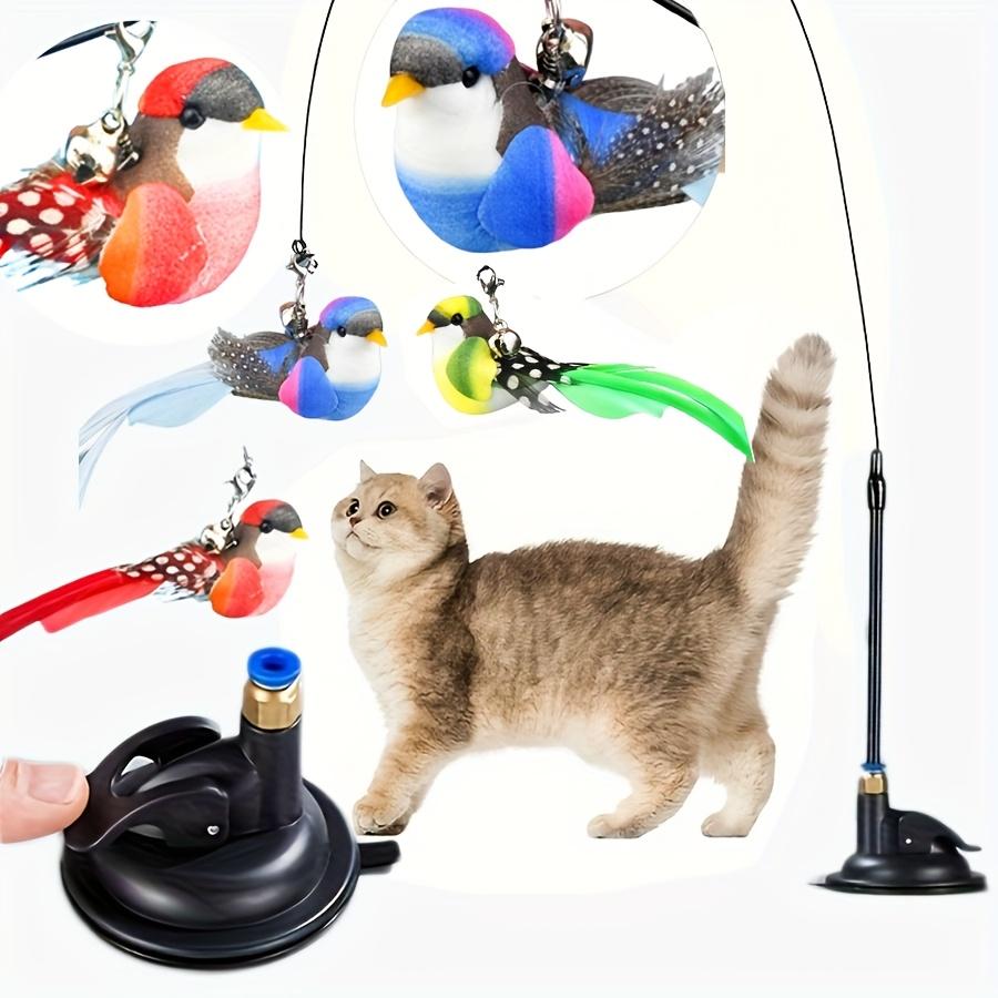 Interactive Teaser with Strong Suction Cup Base Bell & Detachable Bird Toy