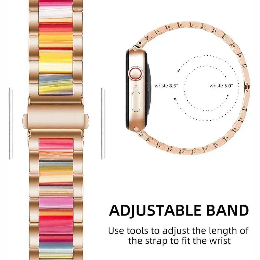 Stainless Steel+Resin Band for Apple Watch 10 42mm 46 Ultra 2 49mm Women Bracelet for IWatch 9 8 7 6 5 4 se 40mm 38mm 41 45 44mm