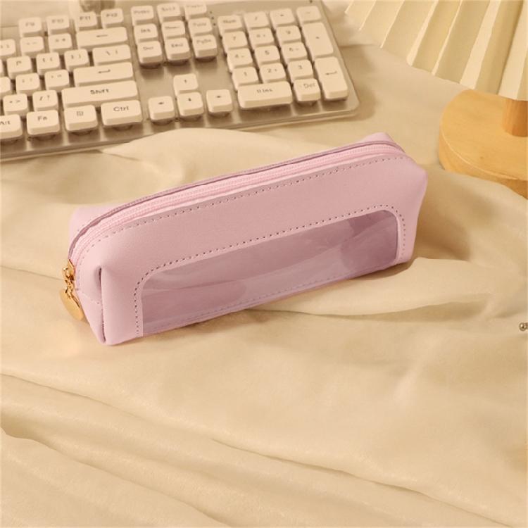 Waterproof PU Pencil Bag Clear Pen Pouch Zippered Pencil Case for Student