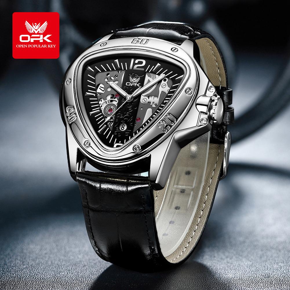 OPK Modny Oryginalny Zegarek Kwarcowy Dla Mężczyzn Luksusowa Trójkątna Tarcza Wodoodporny Luminescencyjny Skórzany Zegarek Dla Biznesmena