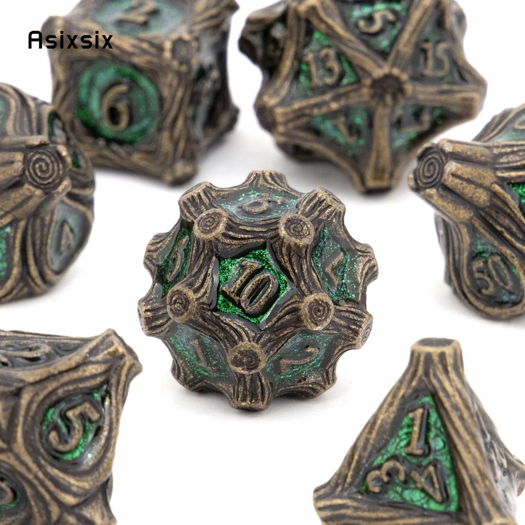 7 Pcs GreenTree Stump Root Metal Dice Solid Metal Polyhedral Dice Set Suitable for Role-Playing RPG  Board Game Card Game
