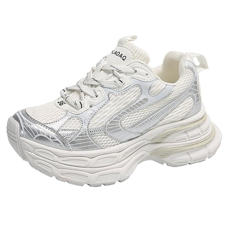Women's Chunky Sneakers White Luxary Ladies Running Casual Sneakers Fashion Light Sports Fitness Mesh Shoes Mid Heel Pumps