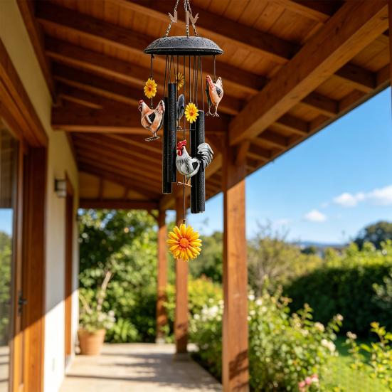 Vintage Chicken Wind Chime Metal Sunflower Chicken Wind Chime Outdoor Indoor Hanging Wind Chime for Garden Porch Terrace Farmhouse